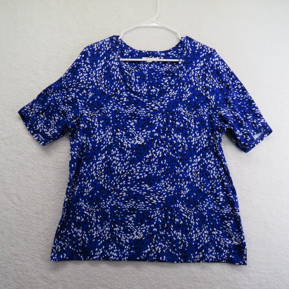 Chicos‎ Shirt Womens Extra Large Short Sleeve Blouse Round Neck Button Accents